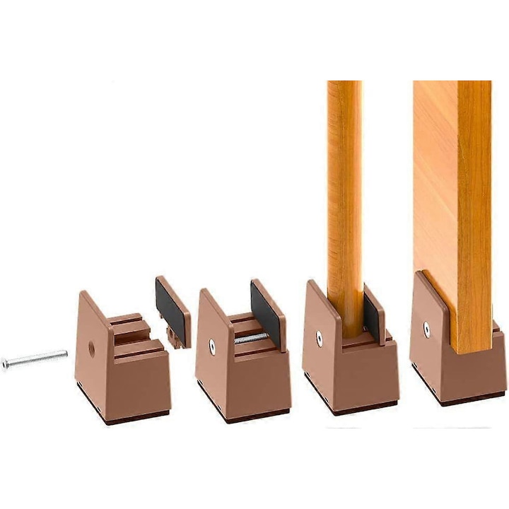 Set de 4 suporturi pentru mobilier, ridicare 5cm, pentru picioare de pat cu grosime de 0-1.5 inch, culoare maro