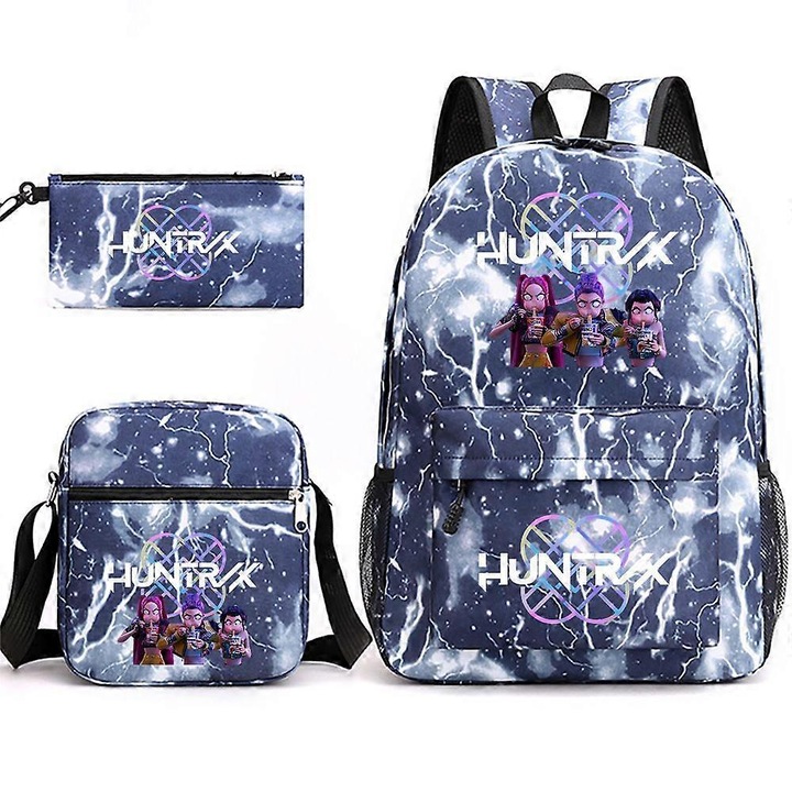 Ghiozdan KPop Demon Hunters, set 3 piese, albastru, 14 inch
