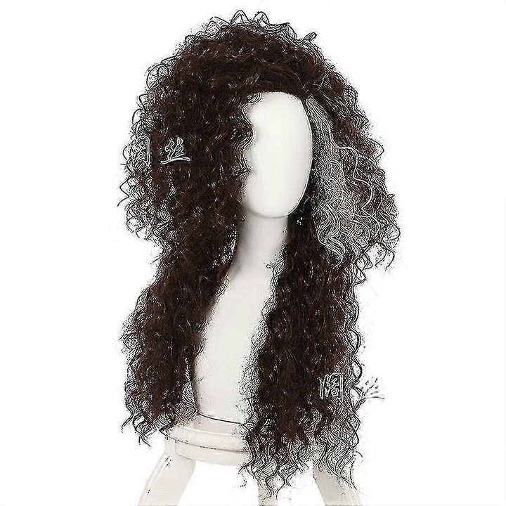 Peruca cosplay Bellatrix Lestrange, par sintetic ondulat lung, culoare maronie, unisex, Maro inchis