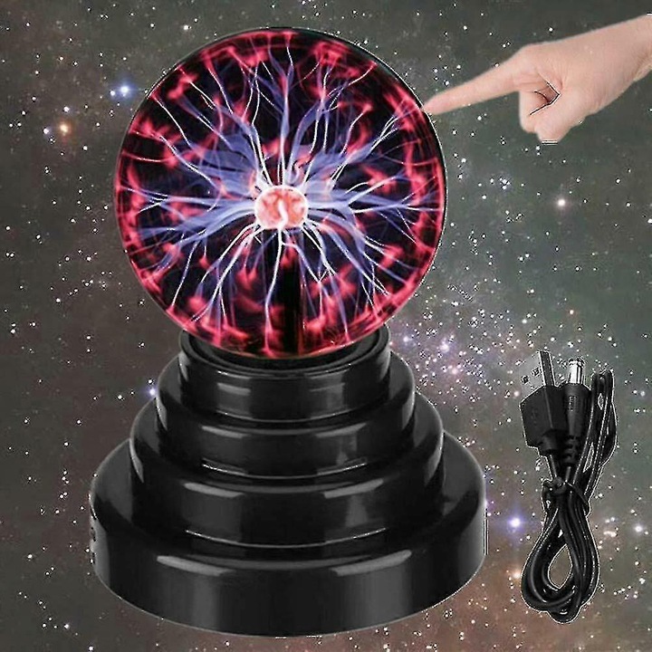 Veioza electrica, Magic Static Plasma Ball, neagra, 14x10cm, cu control tactil