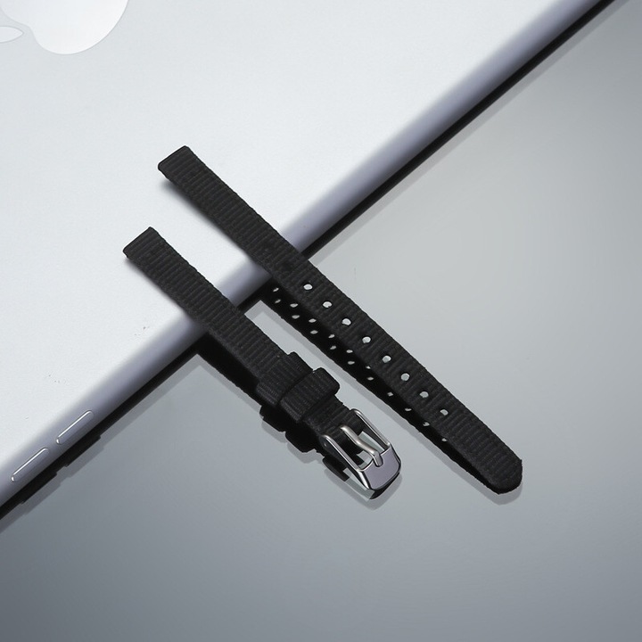 Curea de ceas pentru femei, curea din panza, 12mm, neagra, set cu 2 bare de arc