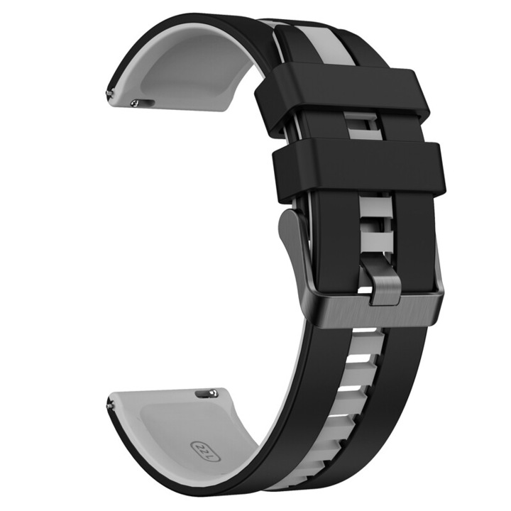 Curea de ceas din silicon 20mm/22mm, set, rezistent la apa, negru/gri, pentru Huawei Watch GT 5/GT 4/GT3/2