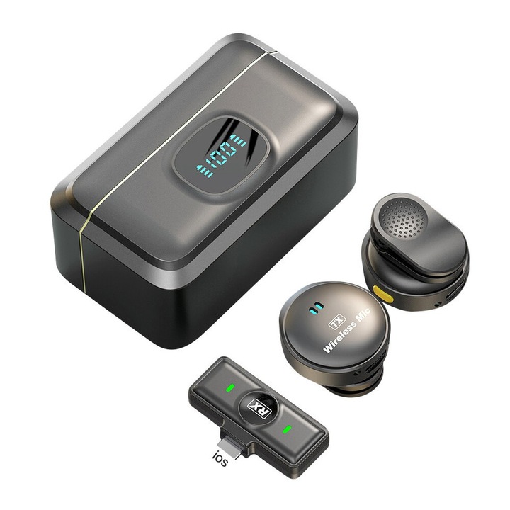 Microfon lavalier wireless, 2.4GHz, anulare zgomot, 40 ore, set 2 microfoane, 984ft