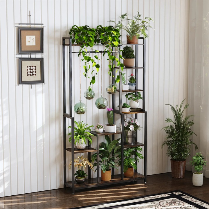 Raft pentru plante, design vintage, negru, 98x23.8cm