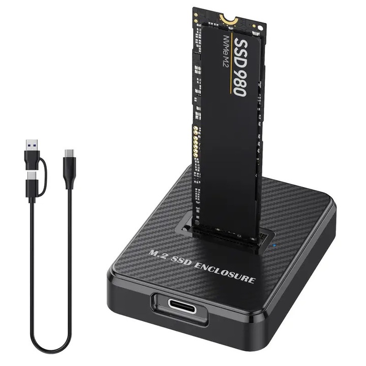Док станция за SSD M.2, USB-C адаптер, съвместима с NVMe/NGFF, пластмаса