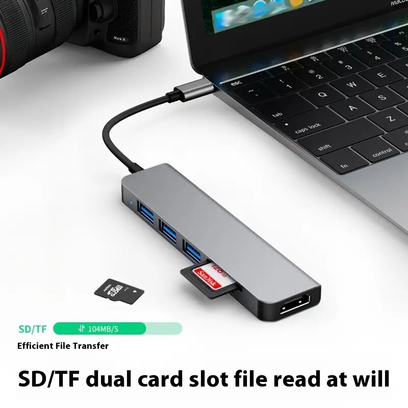 Hub multi-functional Type-C 6-in-1, suport 4K, design compact