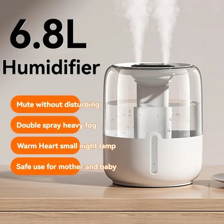 Umidificator portabil, 400ml, dual-nozzle, mist cald, bej deschis, 4-8 ore autonomie