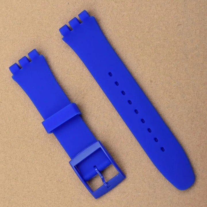 Curea de ceas din silicon 20mm, albastra, set accesorii pentru Swatch
