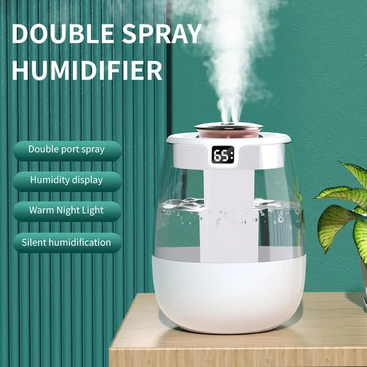 Umidificator USB cu capacitate mare 3.5L, 3 moduri de pulverizare, control de la distanta, lumina calda