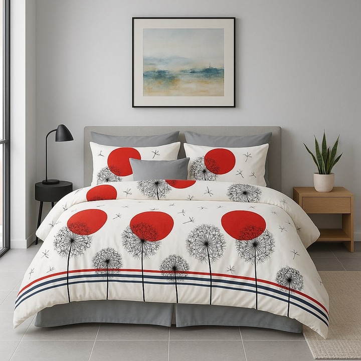 ELVO dupla ágynemű garnitúra 4 részes, lepedő 230x250 cm, paplan 200x230 cm, 2 párnahuzat 50x70 cm, Modern Krém / Szürke