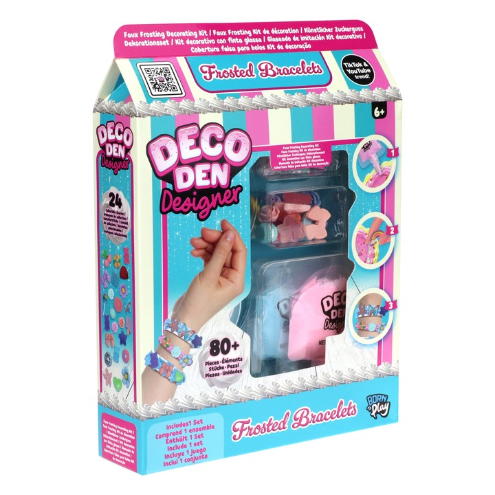 Set creativ DECO DEN pentru bratari, BORN TO PLAY, 24 charms, 20 perle, 30 bijuterii, multicolor, 26,5x20x5cm