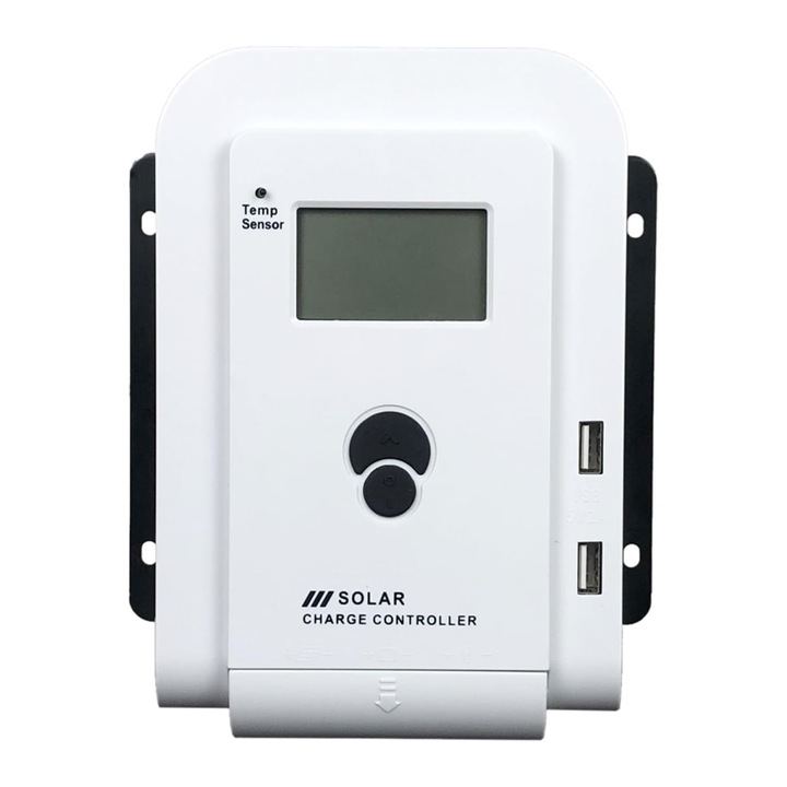 Controler regulator solar, Rqiurpn, Regulator inteligent cu port USB dublu, 20A, 12/24V, LCD Display, Usor de instalat, Universal, Design Inovativ, Plastic, 17.5x14x4 cm, Gri/Negru