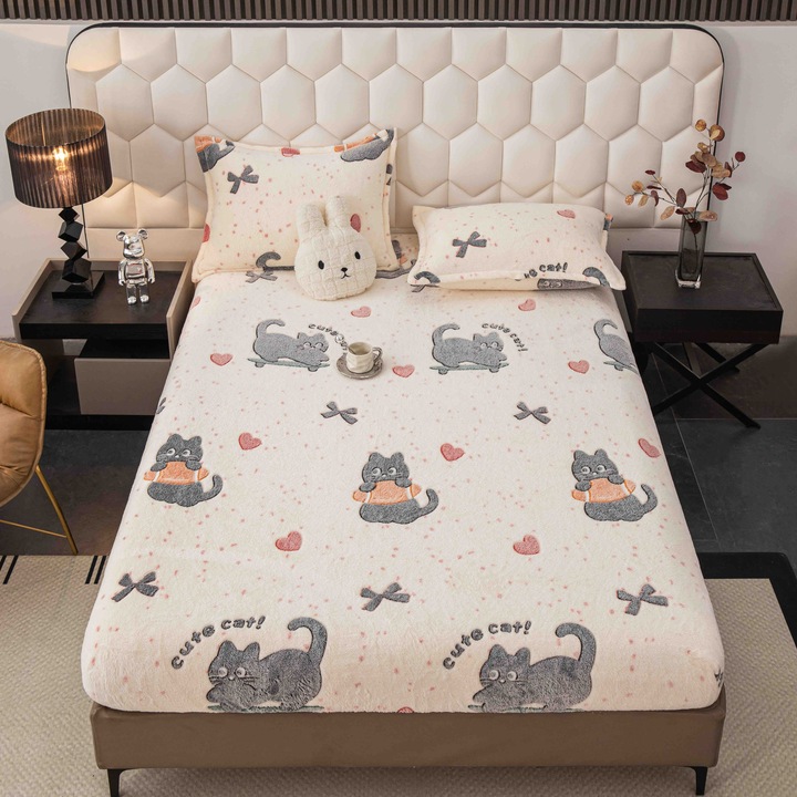 Husa de pat Cocolino cu elastic 180x200 cm, si 2 fete de perna 50x70 cm, pat 2 persoane, MHR-1618