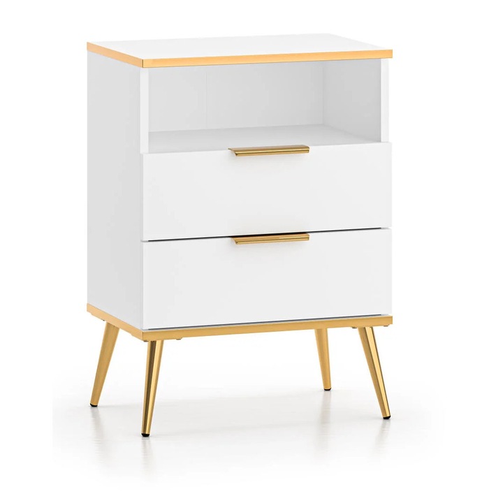 Noptiera, Furnlux, Viterbo, alb, lemn prelucrat, 50x70x34 cm