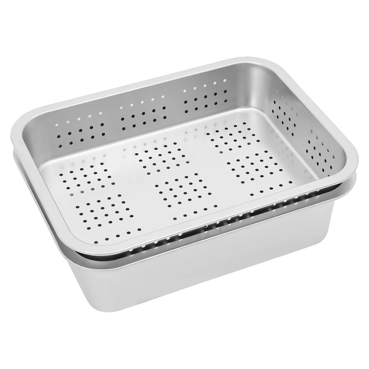 Цедка, голям капацитет, неръждаема стомана, сребриста, комплект