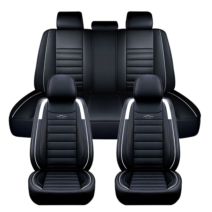 Huse scaune auto, Set complet pentru 5 locuri, Piele ecologica PU, Fata si spate, Universal pentru auto/SUV/camioneta, Patru anotimpuri, Portocaliu