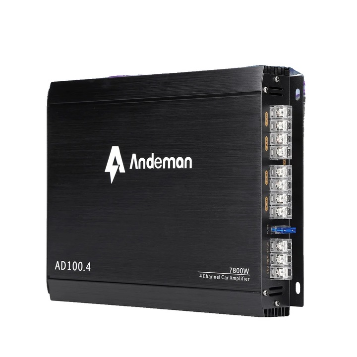 Усилвател за кола, Andeman, 7800W максимална мощност, 200W RMS, 27.6x20.6x4cm, многоканален, черен