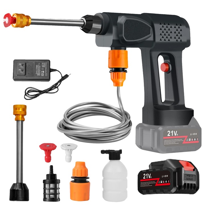 Aparat spalat cu presiune electric, pompa puternica, duze ajustabile, cu 1 baterie, 26x38cm