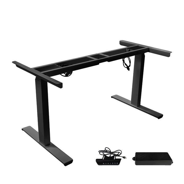 Електрическо бюро с регулируема височина, три секции, черно, 23.4-49 инча, товароносимост 100 кг