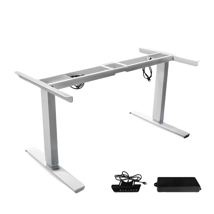 Електрическо бюро с регулируема височина, две секции, бяло, 23.4-49 инча, товароносимост 100 кг