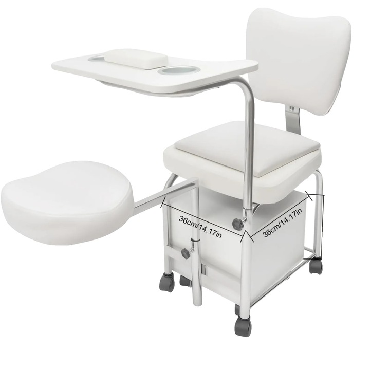 Scaun de pedichiura, design ajustabil, alb, dimensiuni 48x46x92cm, 8 roti