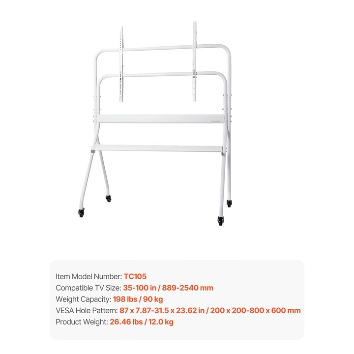 Мобилна стойка за телевизор с колела, регулируема височина, четири опори, 17-55 инча, закалено стъкло, стоманена рамка