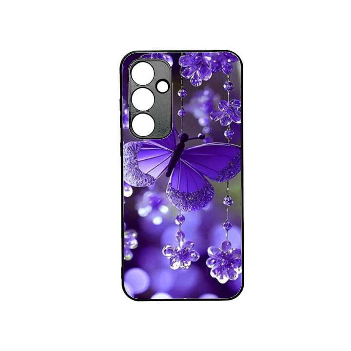 Husa Soft TPU compatibila cu Samsung Galaxy A55, Purple Butterfly Design