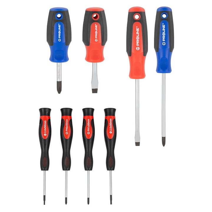 Комплект отвертки S2 с мека дръжка - 8 бр