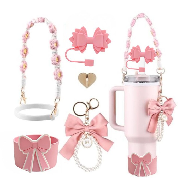 Kulcstartó készlet Stanley termosz díszítésére, szívószál fedél, pohár medál, pohárlánc