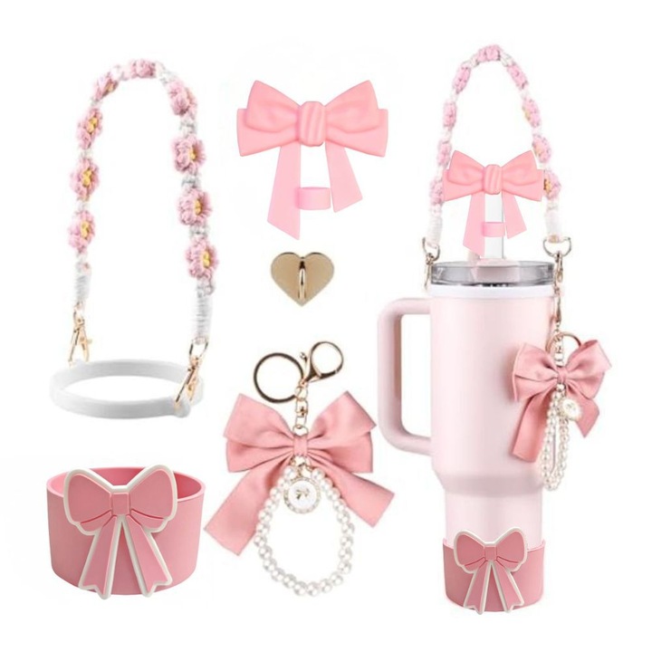 Kulcstartó készlet Stanley termosz díszítésére, szívószálfedél, bögre medál, bögre lánc