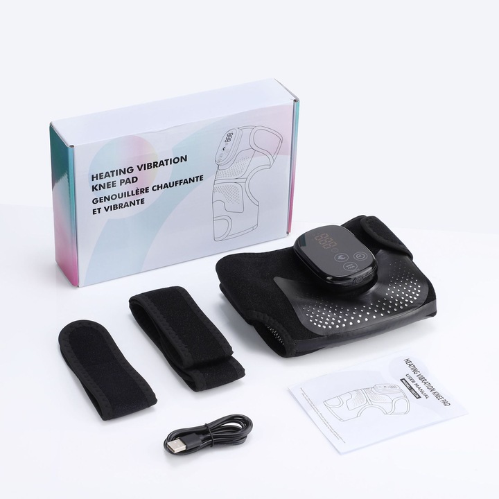 Масажор за коляно с LED терапия с червена светлина, отопление със сензорен екран и вибрационен масаж, черен, 5000mAh