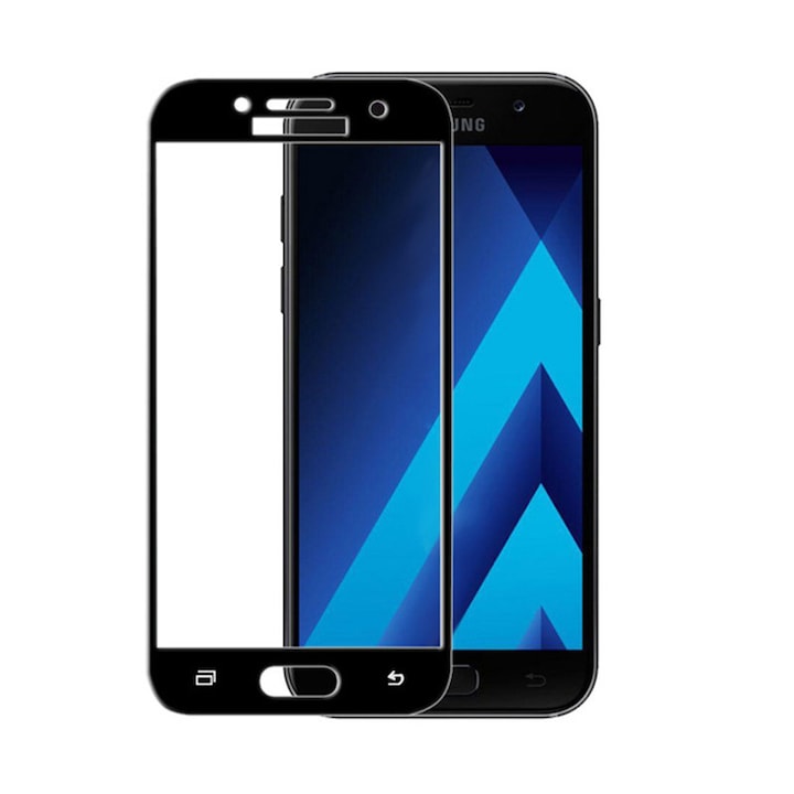5D Edge képernyővédő üvegfólia Samsung Galaxy A7 (2017) készülékhez, kissé lekerekített élek, fekete