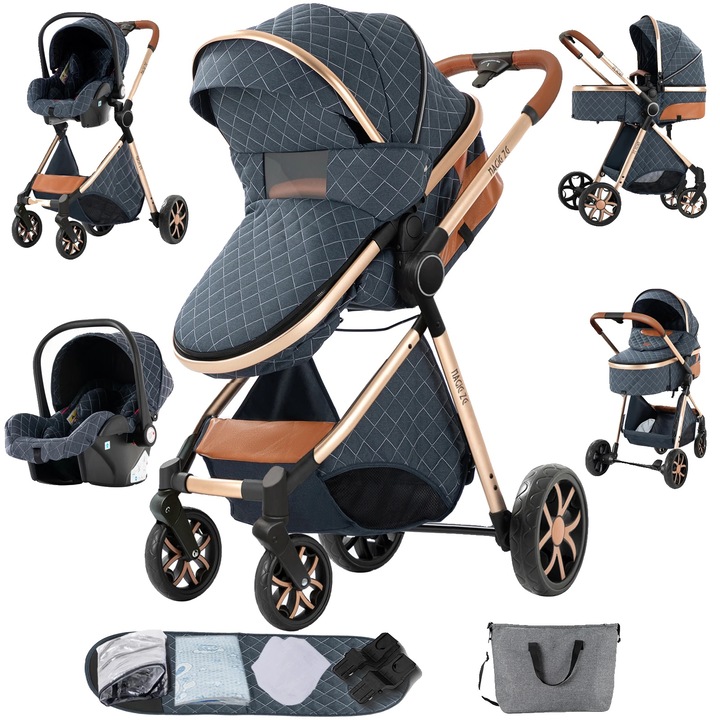 Carucior pentru copii, design compact, navigare usoara, albastru, 20kg