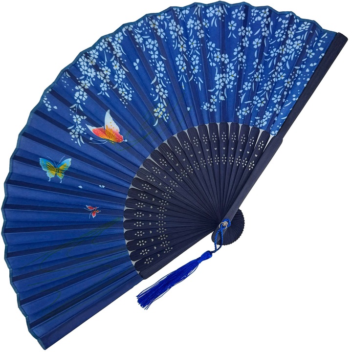 Evantai albastru din lemn, MIVELIS, pliabil, 21x37cm, elegant, compact