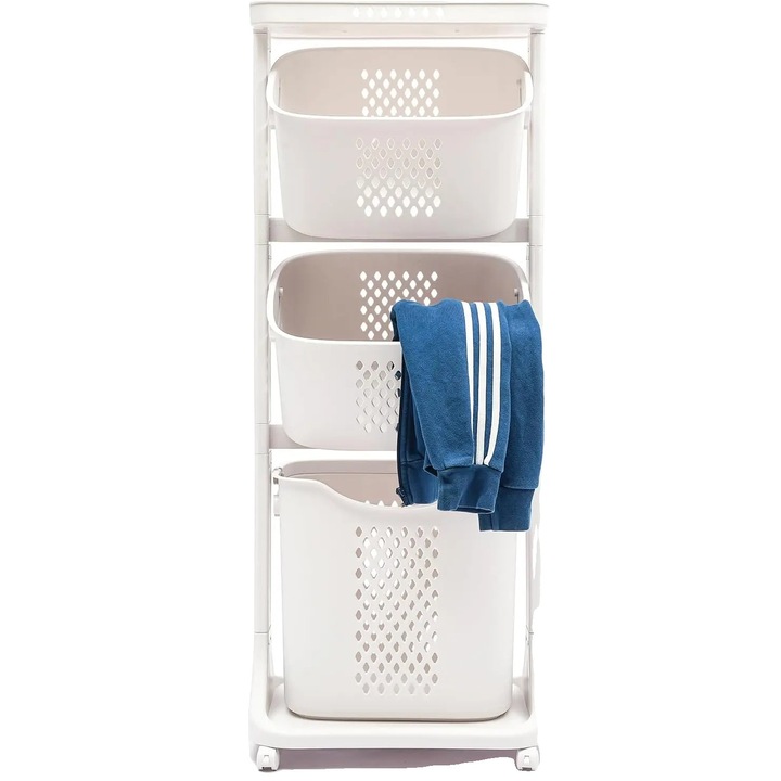 Кош за съхранение, 3 нива, 43x33x109см, мобилност с колела, PP материал