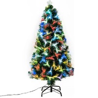 Brad Artificial Fibra Optica de Craciun SUPER TENDS®, cu 185 LED-uri Multicolore, Suport Metalic Inclus, Verde, 180 cm
