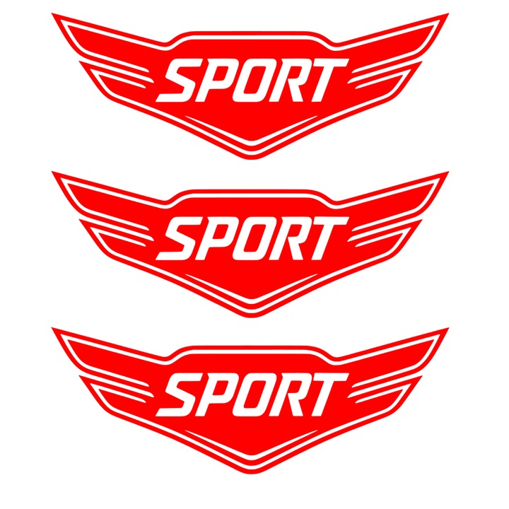 Set 3 stickere auto moto decorativ, tuning, rezistent la apa si UV, Model Sport, 30cm, rosu