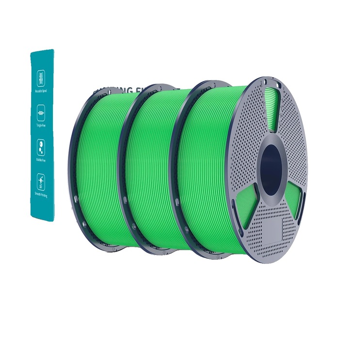 Filament 3D, Zöld, 3 tekercs 1kg, 1.75mm, környezetbarát anyag
