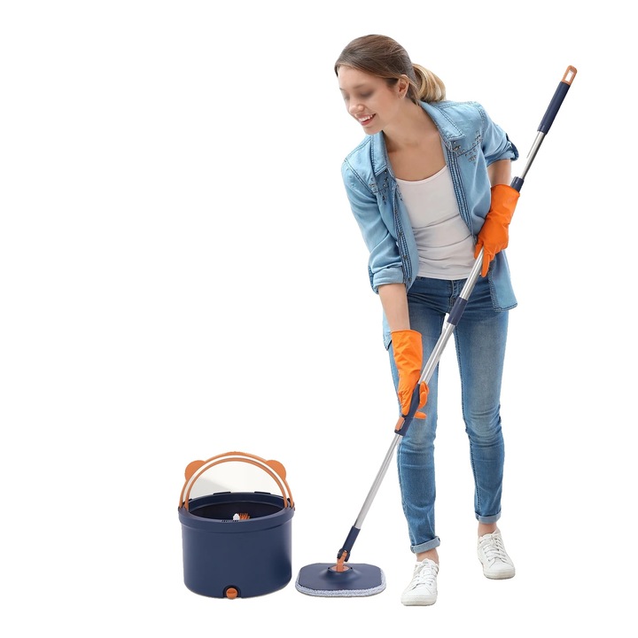 Set mop cu galeata panda, capete patrate si triunghiulare, 5 carpe reutilizabile, lungime maner ajustabil 51.97 inch