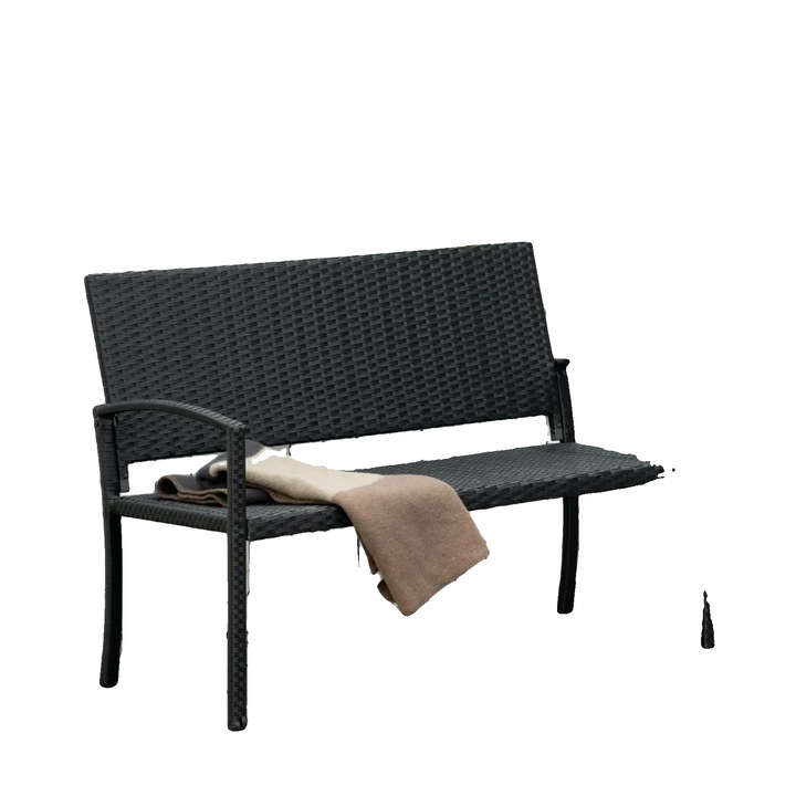 Градинска пейка, полиратан и стомана, 122x60x87см, капацитет 240кг, за 2 души