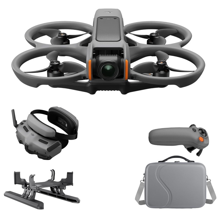Пакет Dji Avata 2 Fly More Combo (1 батерия), дрон Fpv с 4K камера, със защита за витлата, преобръщане/завъртане с едно докосване, дрон с камера за Pov съдържание, включително Goggles 3 и Rc Motion 3