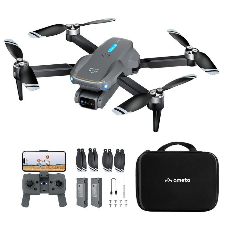 Дрон Ameta с 4K камера за възрастни, дрон S20 Lite Fpv за начинаещи, RC квадрокоптер с безчетков мотор, 36 минути време за полет, поддържане на височина, кръгов полет, играчка подарък за деца (165 г)