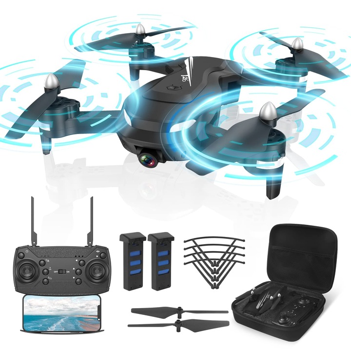 Дрон Wipkviey T26 с камера 1080P, сгъваем FPV квадрокоптер с 2 батерии, 26-30 минути полет, 3D накланяне, сензор за гравитация, режим без глава, излитане/кацане с един бутон