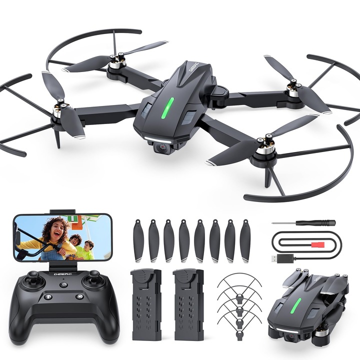 Дрон Deerc с 1080P камера за деца, сгъваем RC квадрокоптер D75 с Wi-Fi предаване, дълго време на полет, безчетков мотор, поддържане на височина, стартиране с един бутон, подаръчна дрон играчка за начинаещи момчета, C0