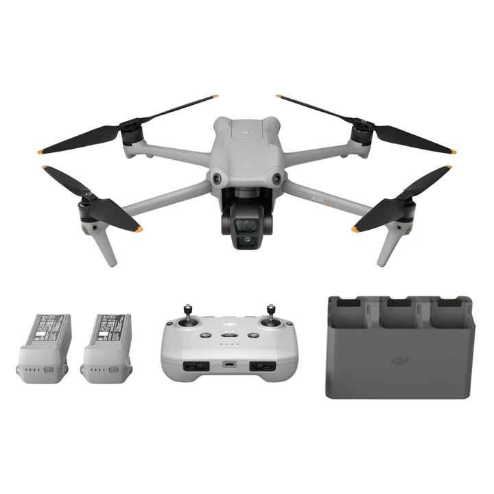 Dji Air 3 Fly More Combo С Дистанционно Управление Dji Rc-N2, Дрон С Камера За Възрастни, 4K Hdr, 2 Основни Камери (Среден Телеобектив/Широкоъгълен), Максимално Време На Полет 46 Мин., 48 Mp, O4, 2 Допълнителни Батерии