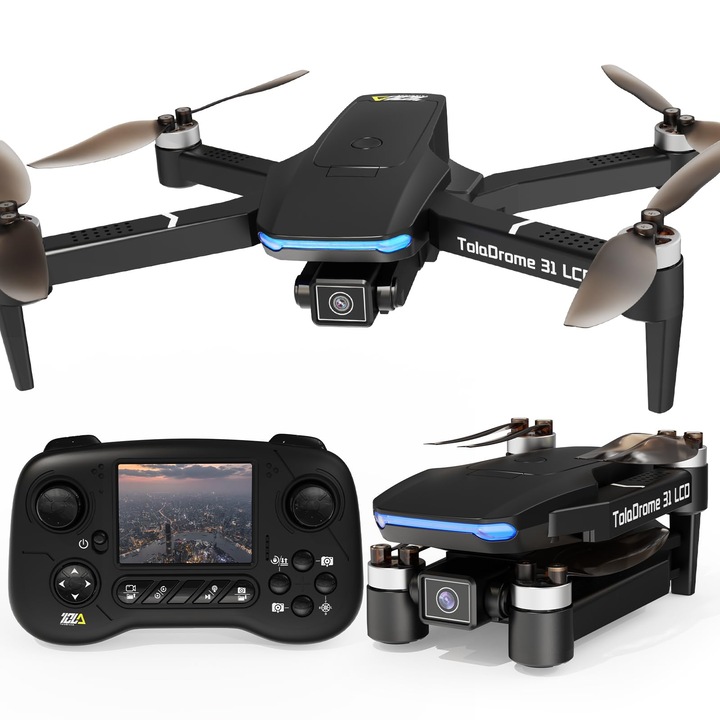 Дрон Toladrone с камера за възрастни, дрон Td31Lcd с LCD екран, дистанционно управление с цифрово предаване на изображения, сгъваем дрон с безчетков мотор за начинаещи