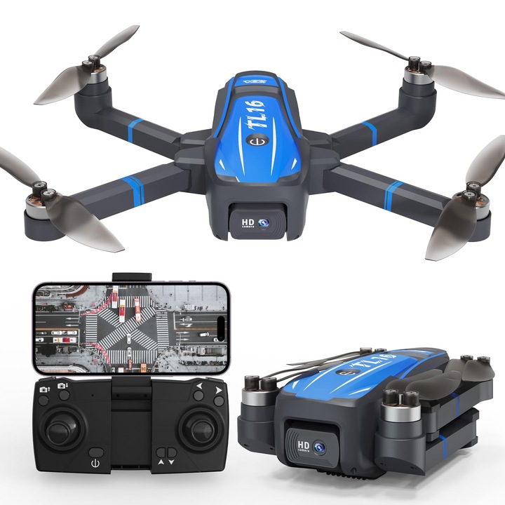 Toladrone Tl16 Drone Cu Camera 4K Hd Pentru Adulti, Motor Fara Perii, Pozitionare Cu Flux Optic, Mentinere A Altitudinii, Drone Rc Quadcopter Pliabile Pentru Incepatori, Albastru