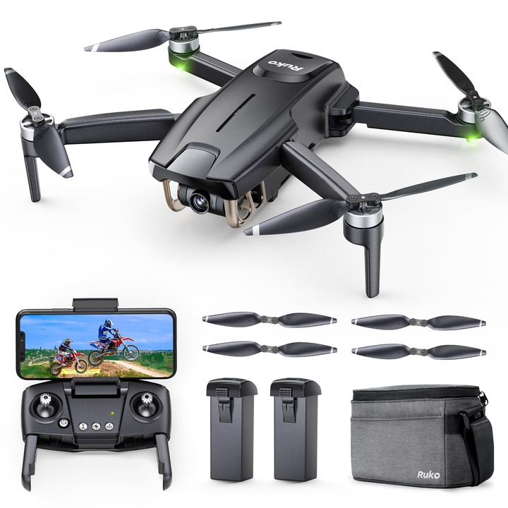 Дрон Ruko F11Mini с 4K камера, дрон под 250G, 2 батерии, 60 минути време за полет за начинаещи и възрастни, 5Ghz Wifi, FPV видео 2.7K/25Fps, сгъваем, GPS авто-връщане, Follow Me, точки на интерес