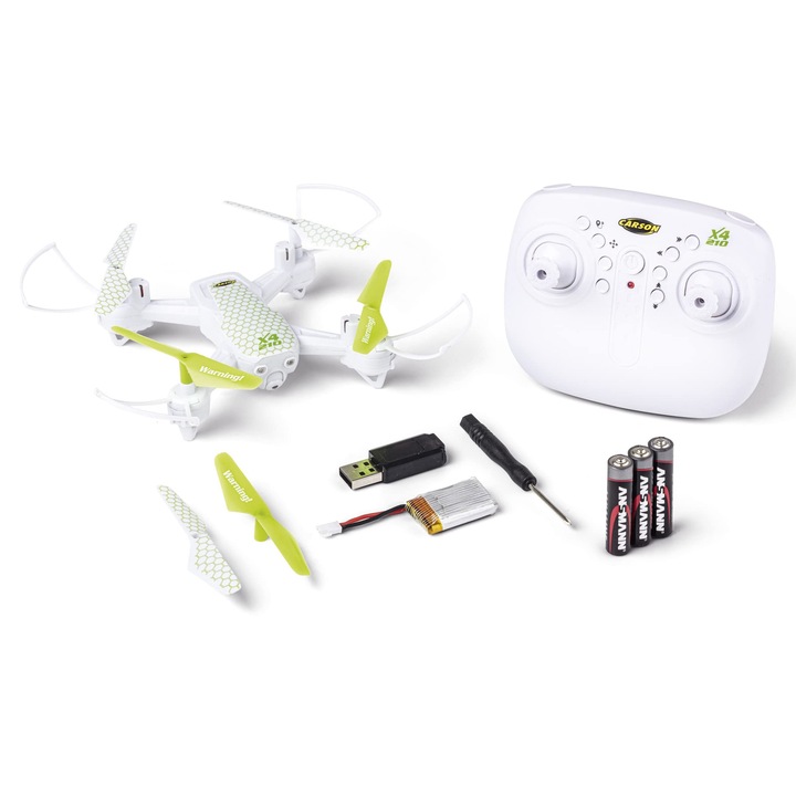 Carson 500507176 X4 Quadcopter 210 2.4Ghz 100% Rtf - 100% готов за полет, дистанционно управляем, RC квадрокоптер, включително батерии и дистанционно управление, квадрокоптер за деца, черен, червен