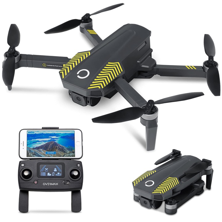 Overmax X-Bee 9.5 Fold Дрон с дистанционно управление с 4K камера, Fpv Wifi Live, Клас C0, GPS, Обхват 600M, Батерия 1820 mAh, Време на полет до 22 мин, Скорост до 40 км/ч, Led